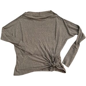 Free People Grey Ribbed Knit Dolman Sleeve Tie Front Top Womens L